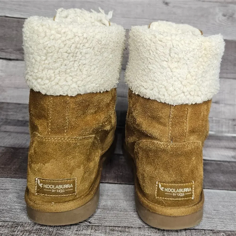 UGG KOOLABUURA Ankle BOOTS BOOTIES 1121540K Suede Fur Brown Zip Up Big Girl 4